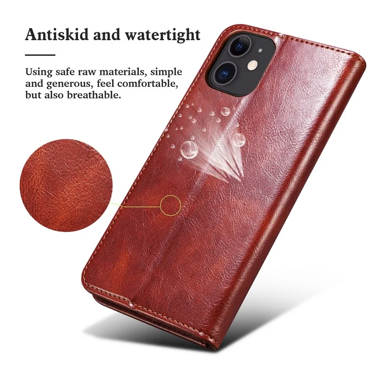 Full Protection Wallet Design Oil-Waxy Leather Phone Stand Case for iPhone 13 mini 5.4 inch - Brown