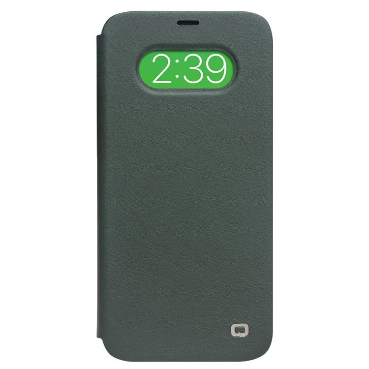 QIALINO Estilo Clássico Ultra Fino Caso de Couro Genuíno Premium Flip Folio à Prova de Choque para iPhone 12 Pro Max 6,7 Polegadas - Verde Escuro 