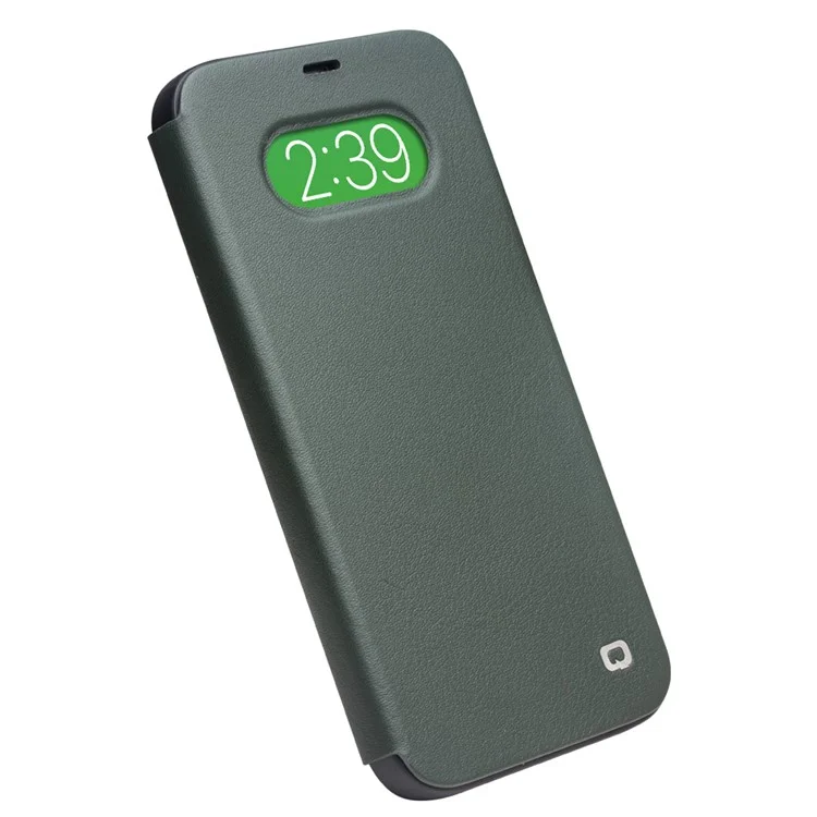 QIALINO Estilo Clássico Ultra Fino Caso de Couro Genuíno Premium Flip Folio à Prova de Choque para iPhone 12 Pro Max 6,7 Polegadas - Verde Escuro 