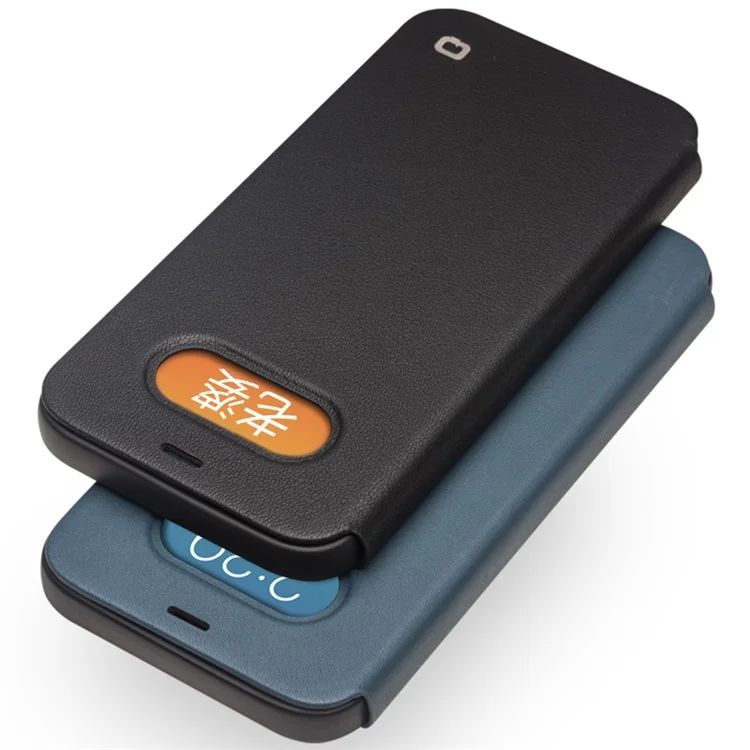 QIALINO Estilo Clássico Ultra Fino Caso de Couro Genuíno Premium Flip Folio à Prova de Choque para iPhone 12 Pro Max 6,7 Polegadas - Verde Escuro 