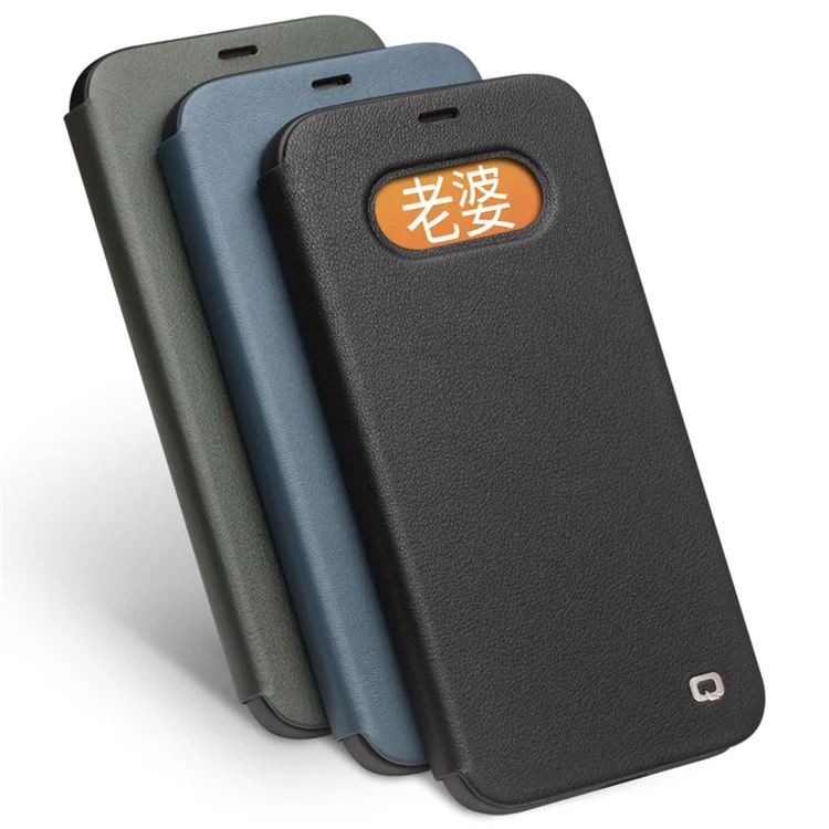 QIALINO Estilo Clássico Ultra Fino Caso de Couro Genuíno Premium Flip Folio à Prova de Choque para iPhone 12 Pro Max 6,7 Polegadas - Verde Escuro 