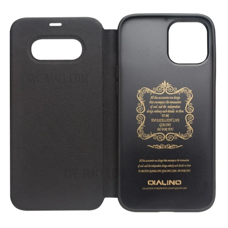 Qialino Ultra Thin Flip Flip Flip Folio de Abertura em Design de Borda Curva Para Iphone 12 6,1 Polegadas / 12 Pro 6,1 Polegadas / Preto