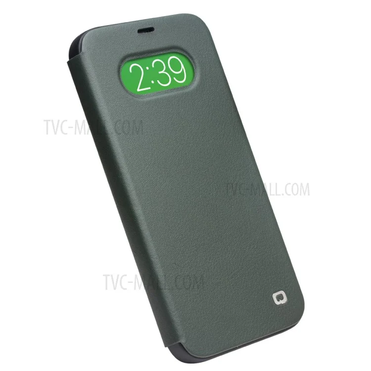 Qialino Ultra Thin Flip Flip Flip Folio de Abertura em Design de Borda Curva Para Iphone 12 6,1 Polegadas / 12 Pro 6,1 Polegadas / Verde Escuro