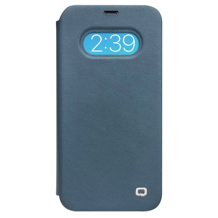 QIALINO Ultra Fina Capa de Couro Genuíno Flip Folio com Design de Borda Curva para iPhone 12 6.1 polegadas / 12 Pro 6.1 polegadas / Azul Marinho 