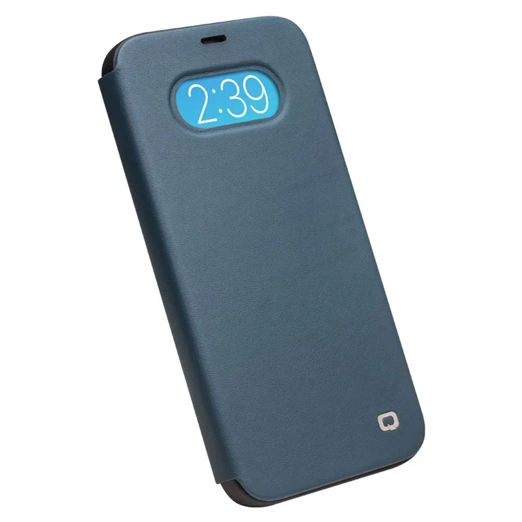 QIALINO Ultra Fina Capa de Couro Genuíno Flip Folio com Design de Borda Curva para iPhone 12 6.1 polegadas / 12 Pro 6.1 polegadas / Azul Marinho 