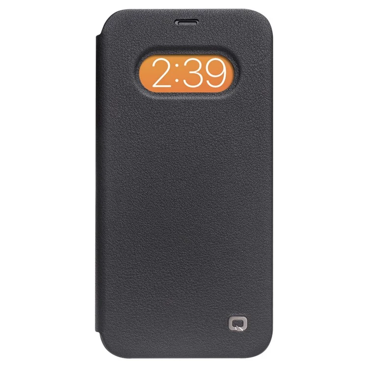 QIALINO Ultra Fina Capa de Couro Genuíno Flip Folio com Design de Borda Curva para iPhone 12 6.1 polegadas / 12 Pro 6.1 polegadas / Azul Marinho 