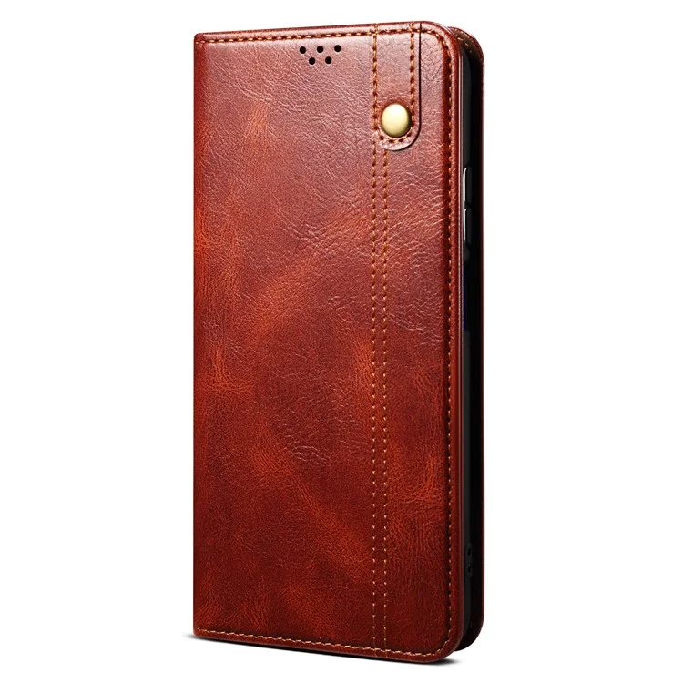 Oil Wax Surface PU Leather + Inner TPU Case Wallet Mobile Phone Shell for iPhone 13 Pro Max 6.7 inch - Red