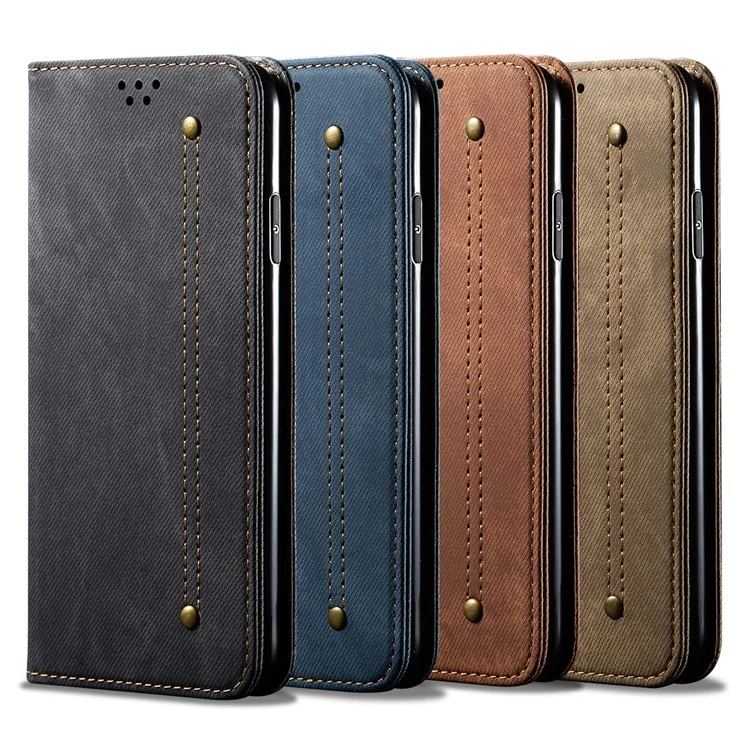 Full Protection Jeans Cloth Texture Leather Wallet Stand Design Case for iPhone 13 Pro Max 6.7 inch - Black