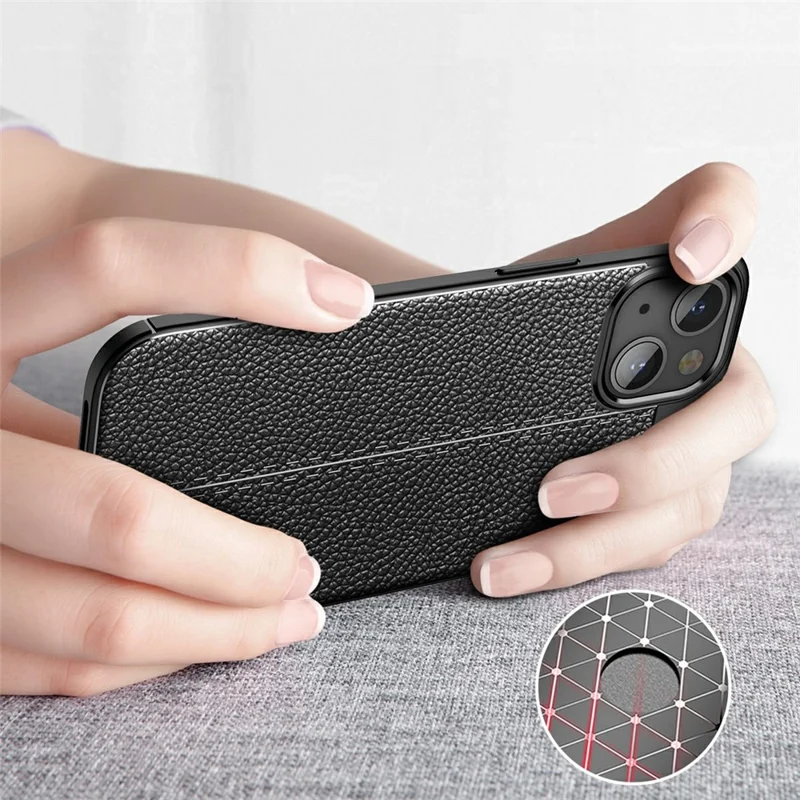 Litchi Texture Anti Scratch TPU Phone Case Shell for iPhone 13 6.1 inch - Black