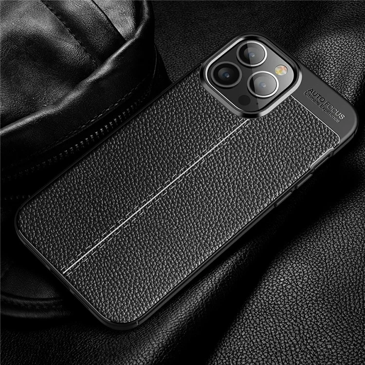 Funda Blanda de TPU con Textura de Litchi para iPhone 13 Pro Max - Negro