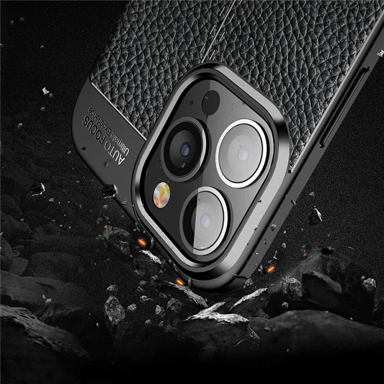 Funda Blanda de TPU con Textura de Litchi para iPhone 13 Pro Max - Negro