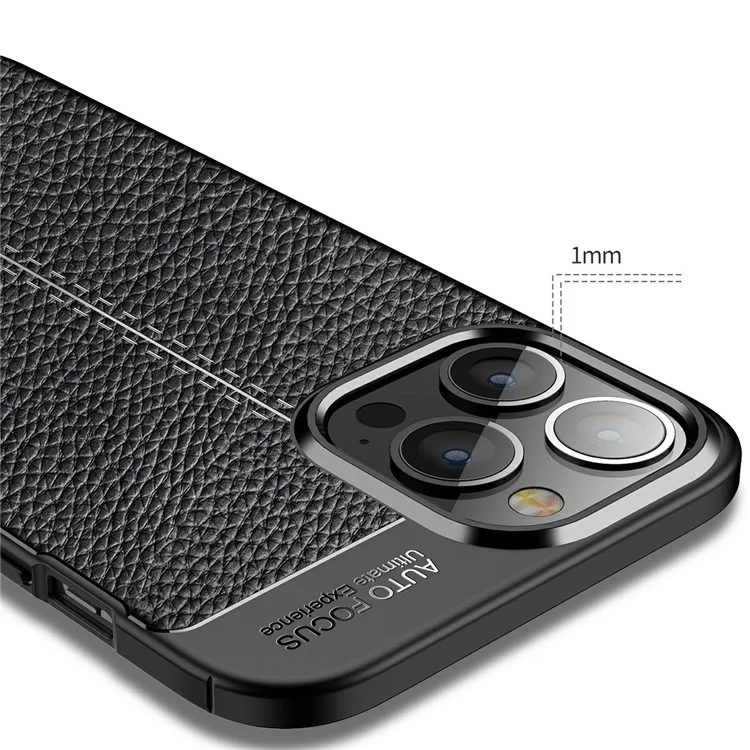 Soft TPU Litchi Texture Phone Back Case for iPhone 13 Pro Max - Black