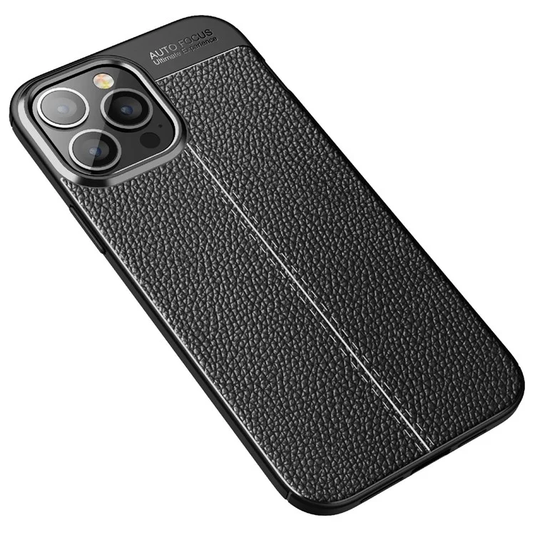 Soft TPU Litchi Texture Phone Back Case for iPhone 13 Pro Max - Black