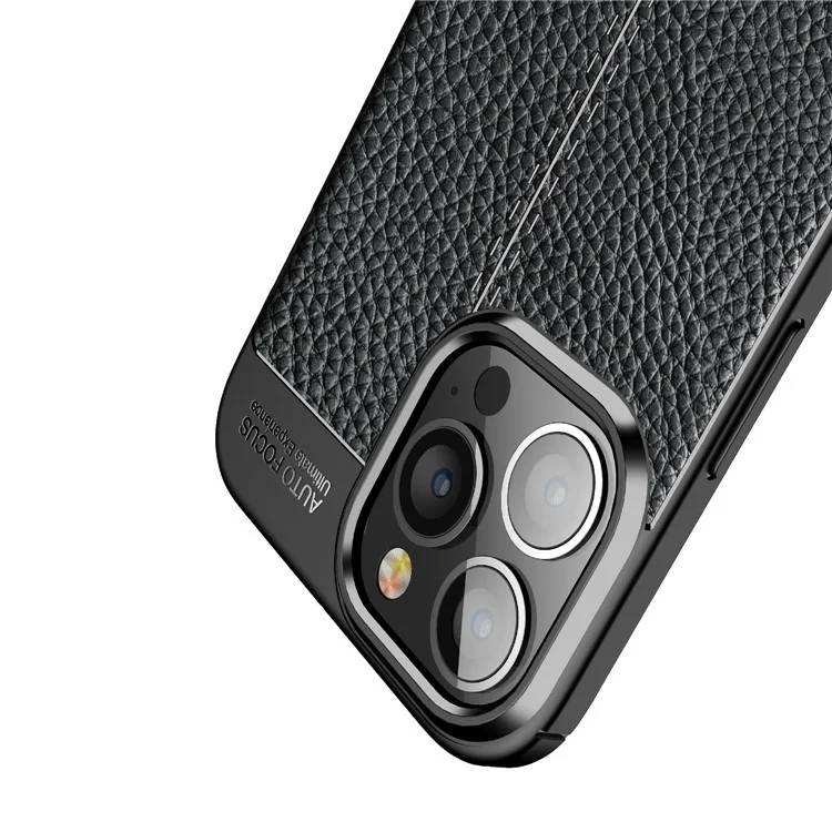 Funda Blanda de TPU con Textura de Litchi para iPhone 13 Pro Max - Negro