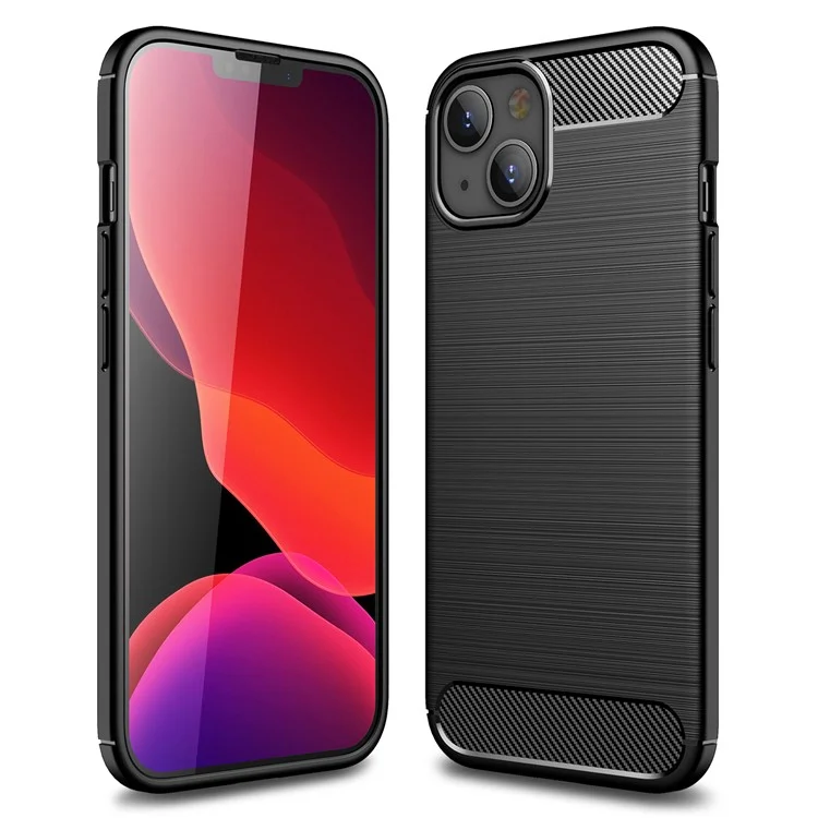 Funda protectora de teléfono de fibra de carbono con textura de TPU cepillada y flexible para iPhone 13 mini de 5.4 pulgadas - Negro