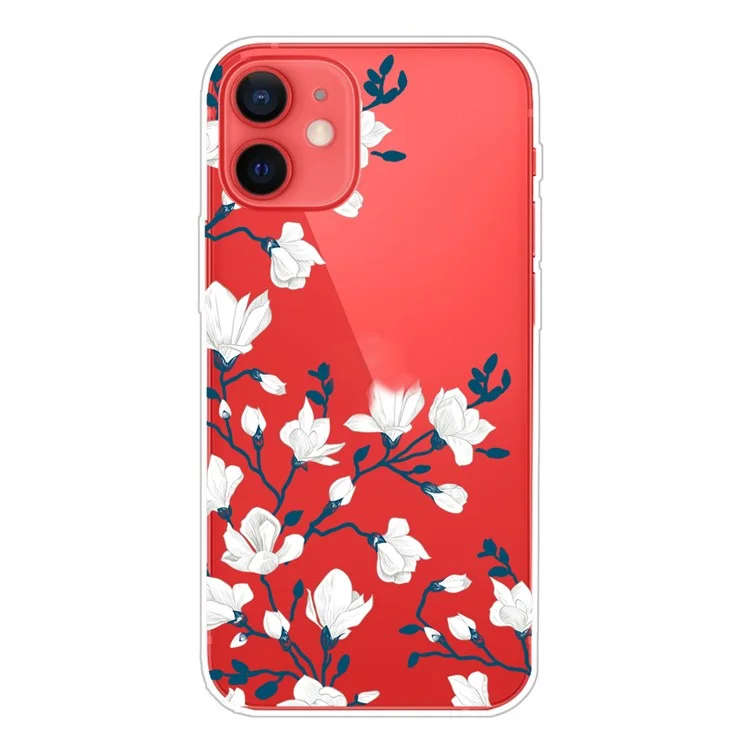 Cute Pattern Printing Design Soft TPU Shock Clear Protective Back Case for iPhone 13 6.1 inch - White Flowers
