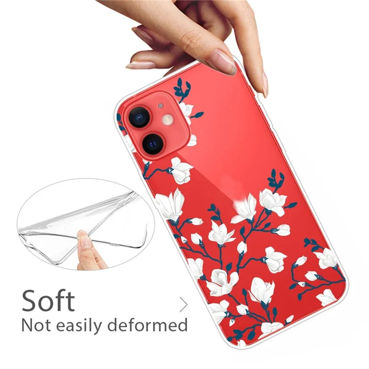 Cute Pattern Printing Design Soft TPU Shock Clear Protective Back Case for iPhone 13 6.1 inch - White Flowers