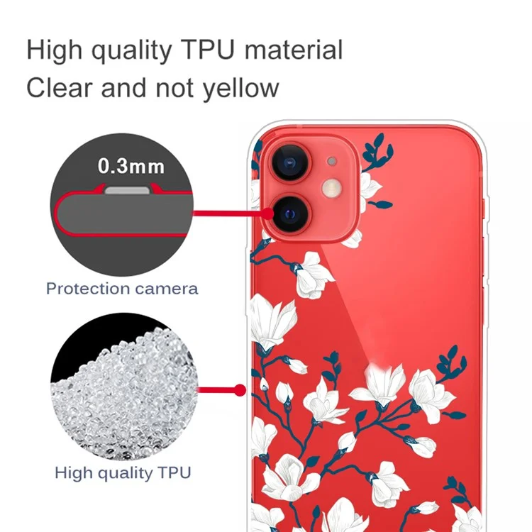Cute Pattern Printing Design Soft TPU Shock Clear Protective Back Case for iPhone 13 6.1 inch - White Flowers