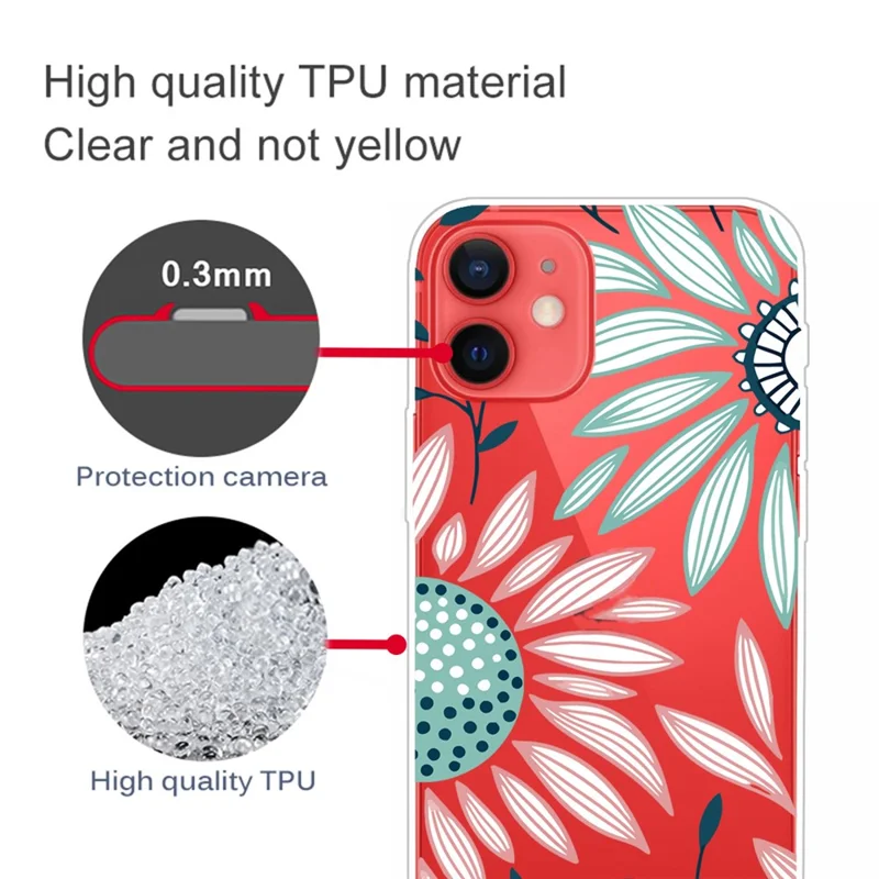 Soft Flexible TPU Shockproof Cover Cute Pattern Printing Phone Case for iPhone 13 6.1 inch - Sunflower