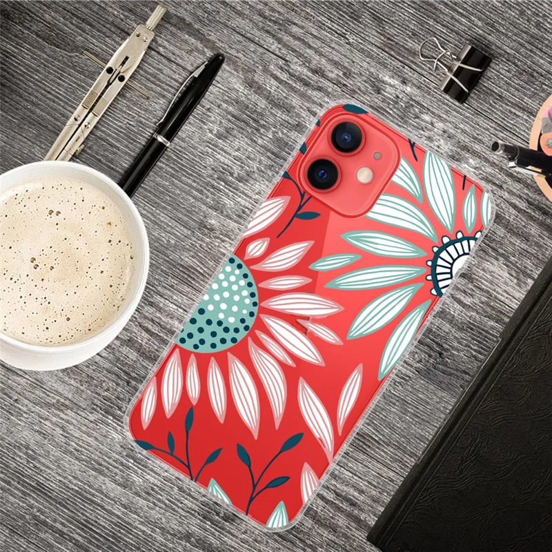 Soft Flexible TPU Shockproof Cover Cute Pattern Printing Phone Case for iPhone 13 6.1 inch - Sunflower