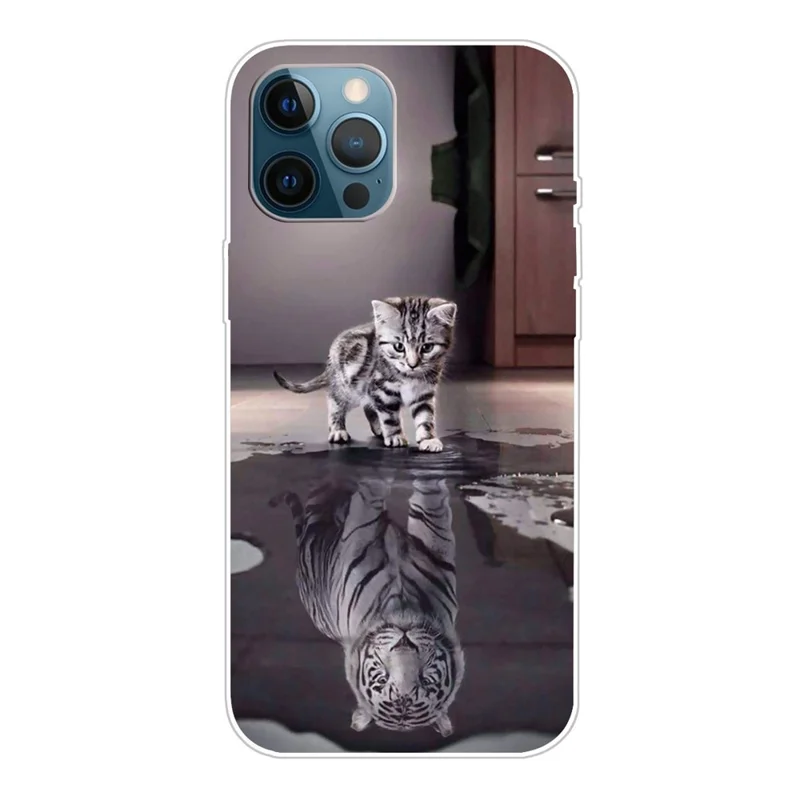 Ultra Slim Pattern Printing Flexible Light Weight TPU Protective Case for iPhone 13 Pro Max 6.7 inch - Cat and Tiger