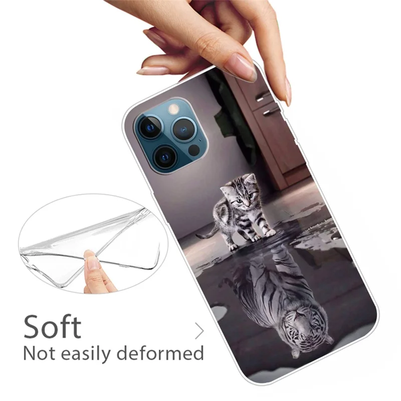 Ultra Slim Pattern Printing Flexible Light Weight TPU Protective Case for iPhone 13 Pro Max 6.7 inch - Cat and Tiger