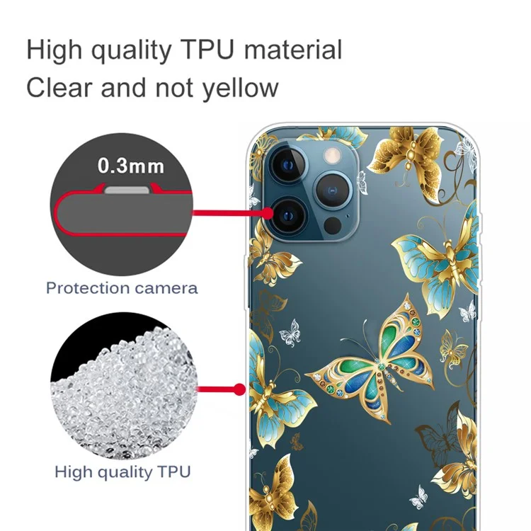Ультратонкий гибкий чехол с узором для iPhone 13 Pro Max 6.7 дюйма - Ювелирные бабочки