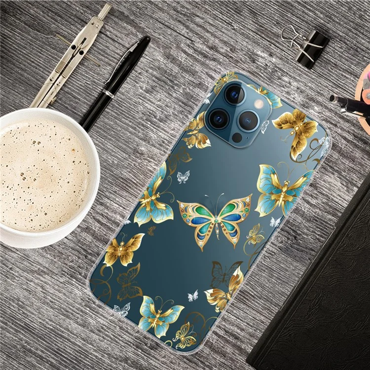 Ультратонкий гибкий чехол с узором для iPhone 13 Pro Max 6.7 дюйма - Ювелирные бабочки