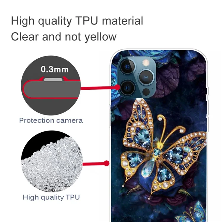 Super Fashion 3D Pattern Printing Soft TPU Case Lovely Back Shell for iPhone 13 Pro Max 6.7 inch - Jewelry Butterfly
