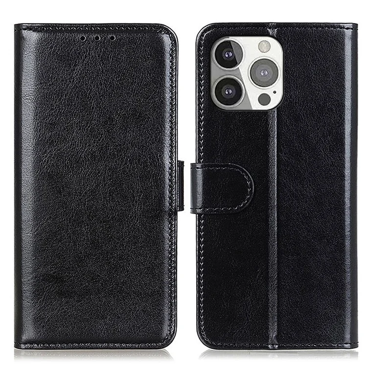 Crazy Horse All-round Protection Wallet Leather Phone Stand Case per iPhone 13 Pro 6.1 pollici - Nero