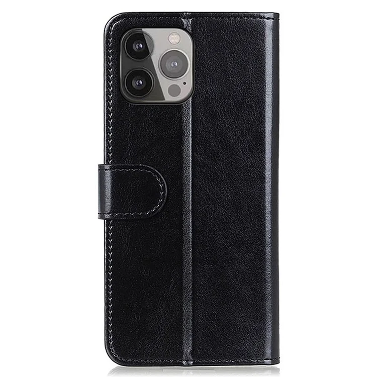 Crazy Horse Texture Design Premium PU Leather Folio Flip Stand Fection Magnetic Close Case Couverture Pour Iphone 13 Pro Max 6,7 Pouces - le Noir