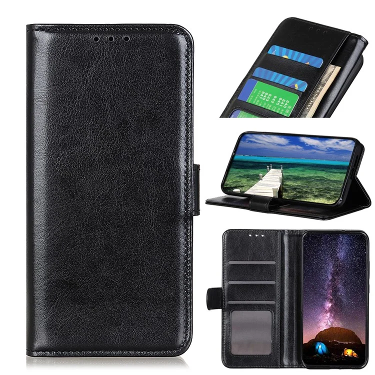 Crazy Horse Texture Design Premium PU Leather Folio Flip Stand Feature Magnetic Closure Case Cover per iPhone 13 Pro Max 6,7 pollici - Nero