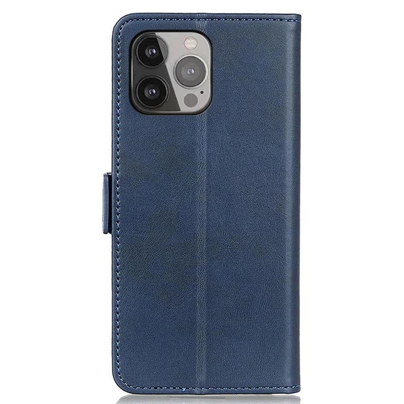 Magnetic Double Clasp Leather Wallet Protective Stand Case for iPhone 13 Pro Max 6.7 inch - Blue