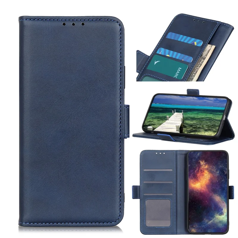 Magnetic Double Clasp Leather Wallet Protective Stand Case for iPhone 13 Pro Max 6.7 inch - Blue