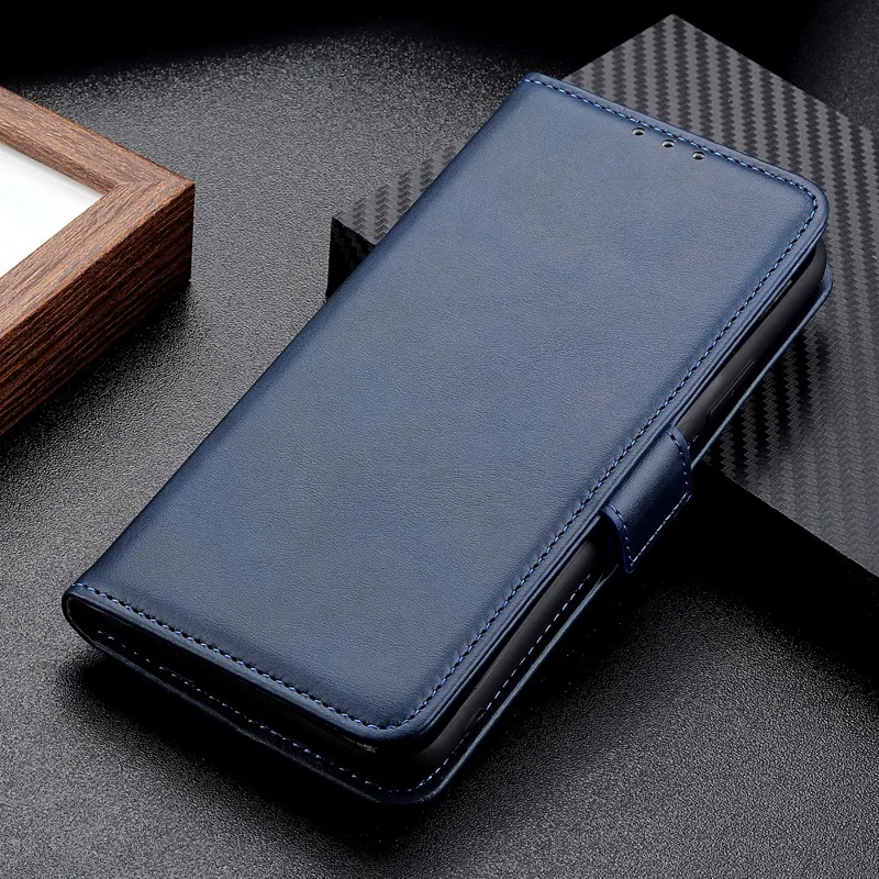 Magnetic Double Clasp Leather Wallet Protective Stand Case for iPhone 13 Pro Max 6.7 inch - Blue