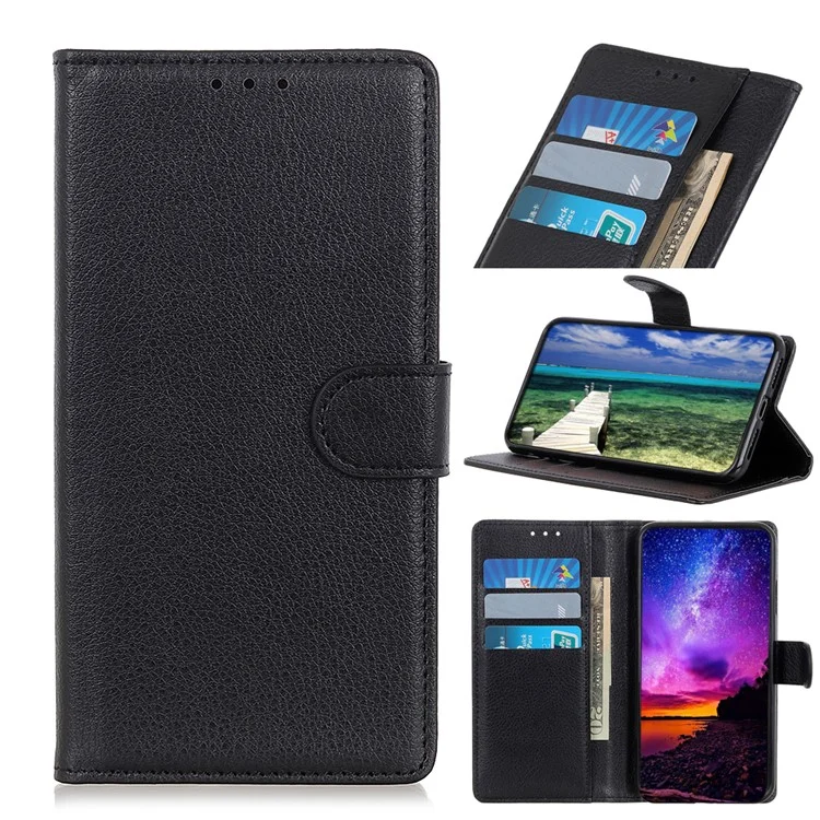 For iPhone 13 Pro Max 6.7 inch Phone Wallet Case Litchi Texture Leather Drop-proof Phone Protector with Stand - Black