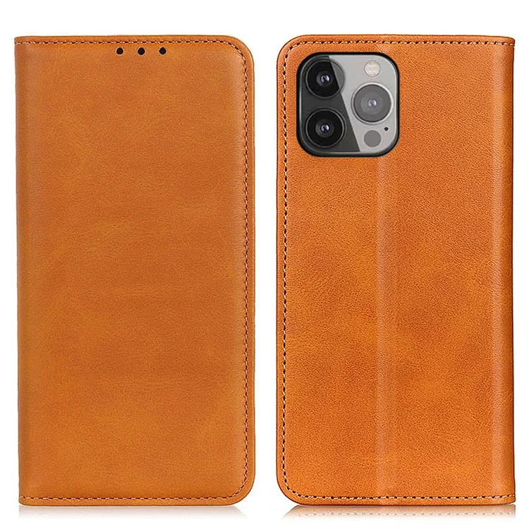 Étui portefeuille en cuir fendu avec support pour iPhone 13 Pro Max 6.7 pouces - Marron