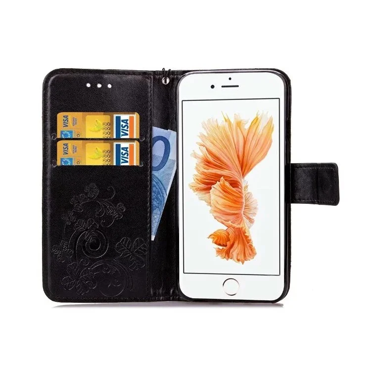 Flowers Pattern Leather Wallet Case for iPhone 6s Plus / 6 Plus - Black