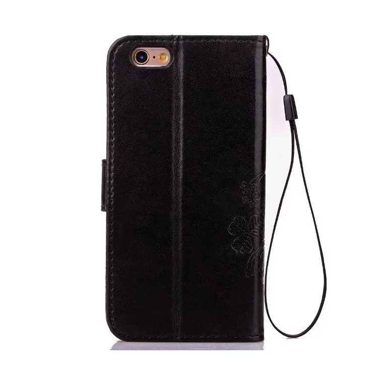Flowers Pattern Leather Wallet Case for iPhone 6s Plus / 6 Plus - Black
