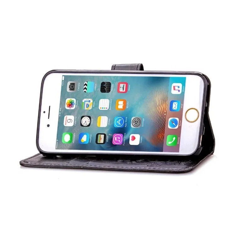 Flowers Pattern Leather Wallet Case for iPhone 6s Plus / 6 Plus - Black