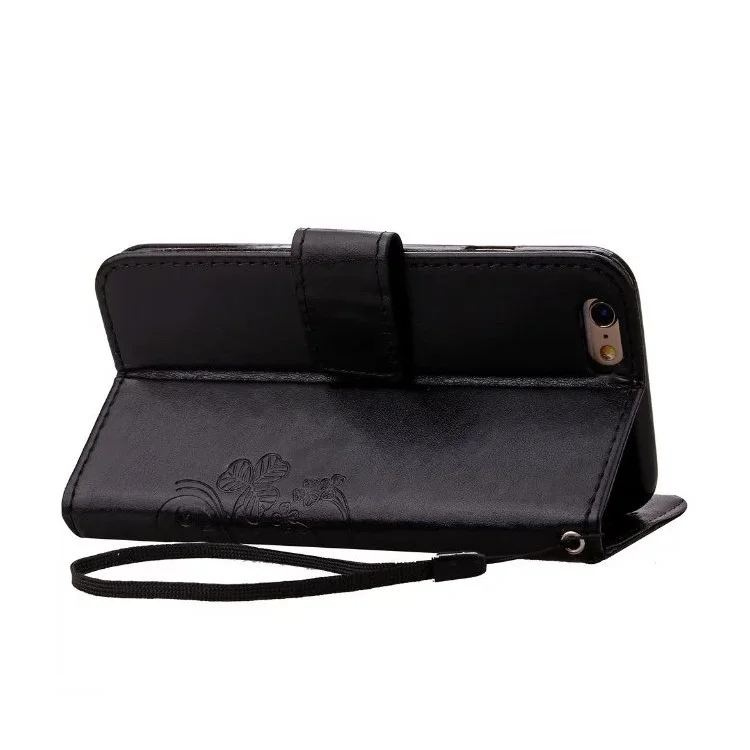 Flowers Pattern Leather Wallet Case for iPhone 6s Plus / 6 Plus - Black