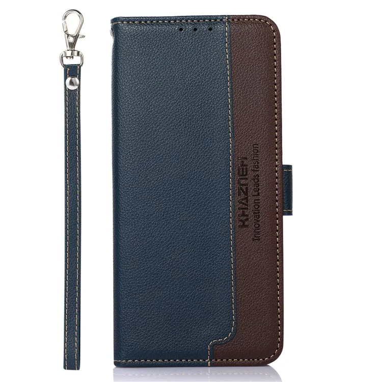 KHAZNEH Litchi Texture RFID Anti-theft Swiping Function Leather Phone Case for iPhone 13 Pro 6.1 inch - Blue