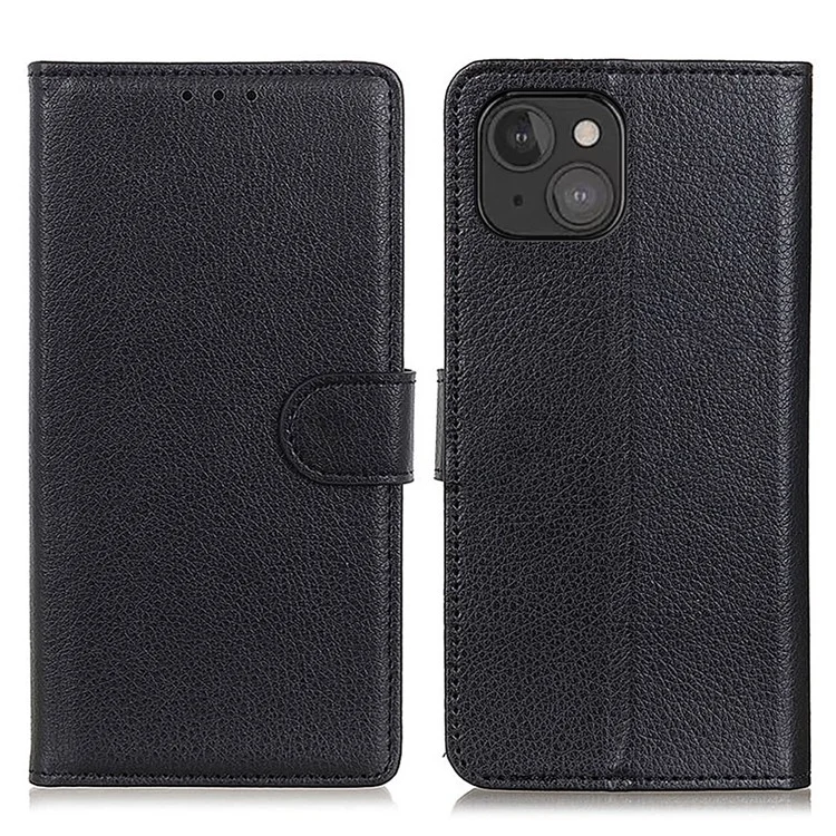 Portefeuille Design Classic Litchi Texture Étui en Cuir avec Support pour Téléphone pour iPhone 13 mini 5,4 pouces - Noir