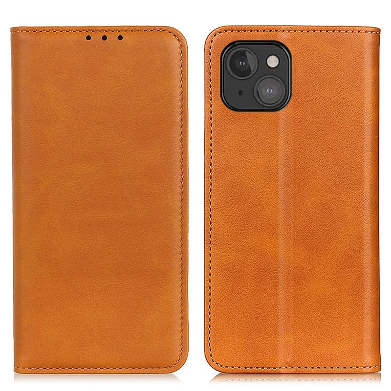 Automatic Absorption Split Leather Wallet Stand Phone Cover for iPhone 13 mini 5.4 inch - Brown