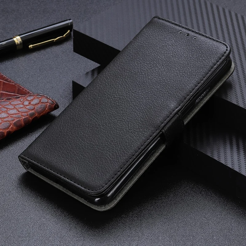 Stylish Litchi Texture Soft PU Leather Case Shockproof Anti-Scratch Protection Cover for iPhone 13 6.1 inch - Black