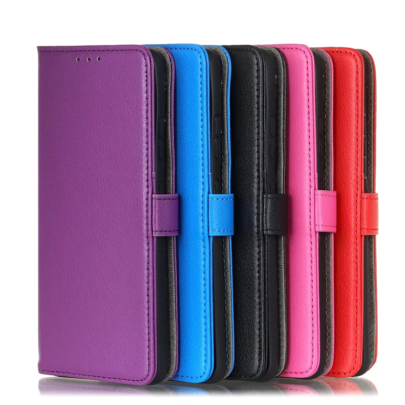 Stylish Litchi Texture Soft PU Leather Case Shockproof Anti-Scratch Protection Cover for iPhone 13 6.1 inch - Black