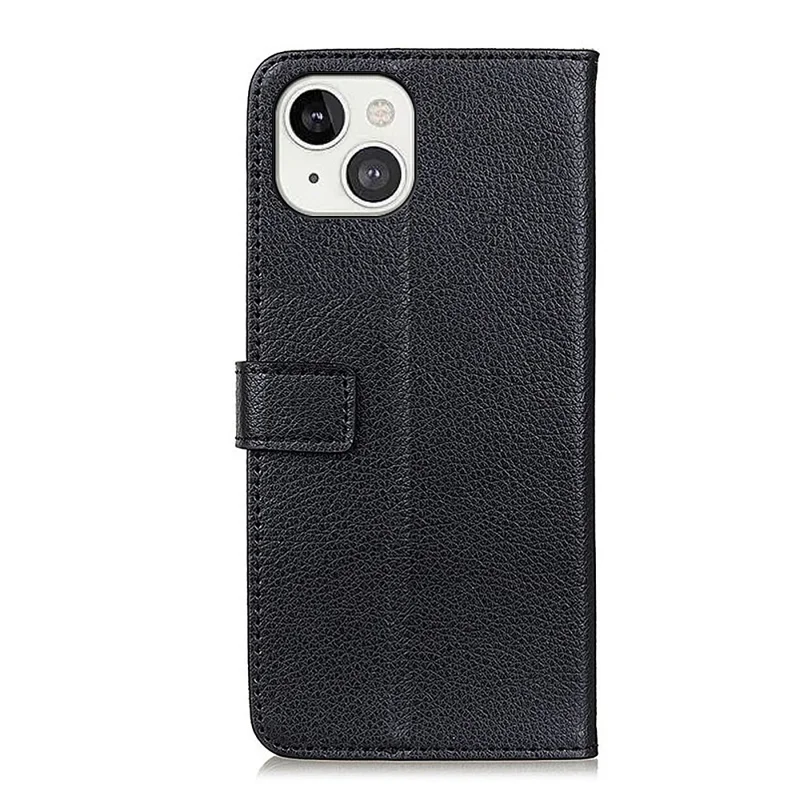 Stylish Litchi Texture Soft PU Leather Case Shockproof Anti-Scratch Protection Cover for iPhone 13 6.1 inch - Black