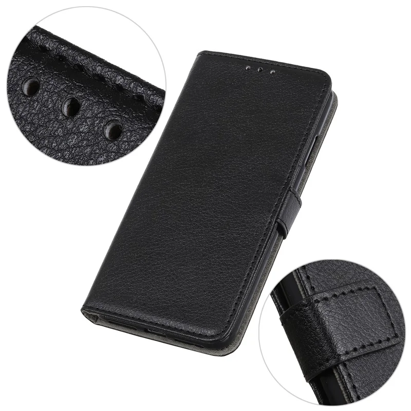 Stylish Litchi Texture Soft PU Leather Case Shockproof Anti-Scratch Protection Cover for iPhone 13 6.1 inch - Black