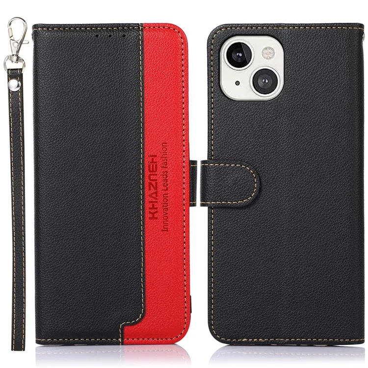 Khazneh RFID Design Litchi Текстура Против Крагонов Функции Fulting Function Chote Phone Case Для IPhone 13 6,1 Дюйма - Черный