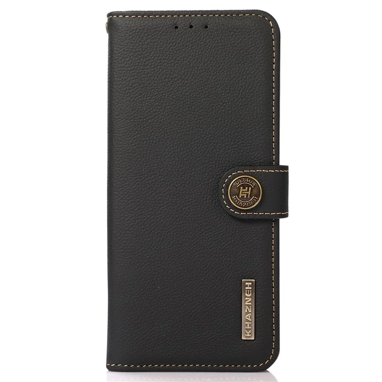KHAZNEH Genuine Leather Flip Case RFID Anti-Theft Business Wallet Cover для iPhone 13 6.1 дюйма - черный